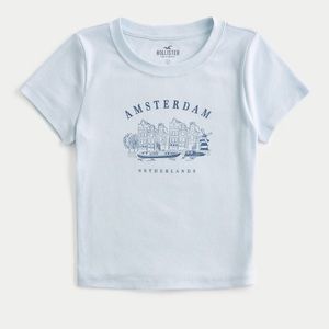 Hollister Amsterdam Netherlands Graphic Crop Baby Tee NWT Medium